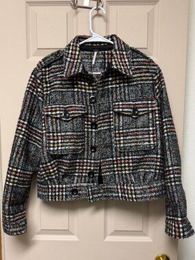 Free People Plaid Slouchy Eisenhower Tweed Bomber Jacket